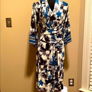 Floral Wrap Dress with Blue and Black Accents